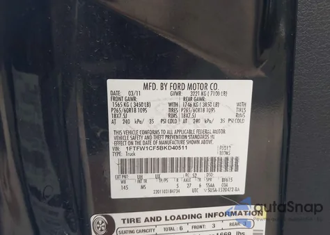 2011 Ford F-150 Xlt from USA, damaged, VIN 1FTFW1CF5BKD40511